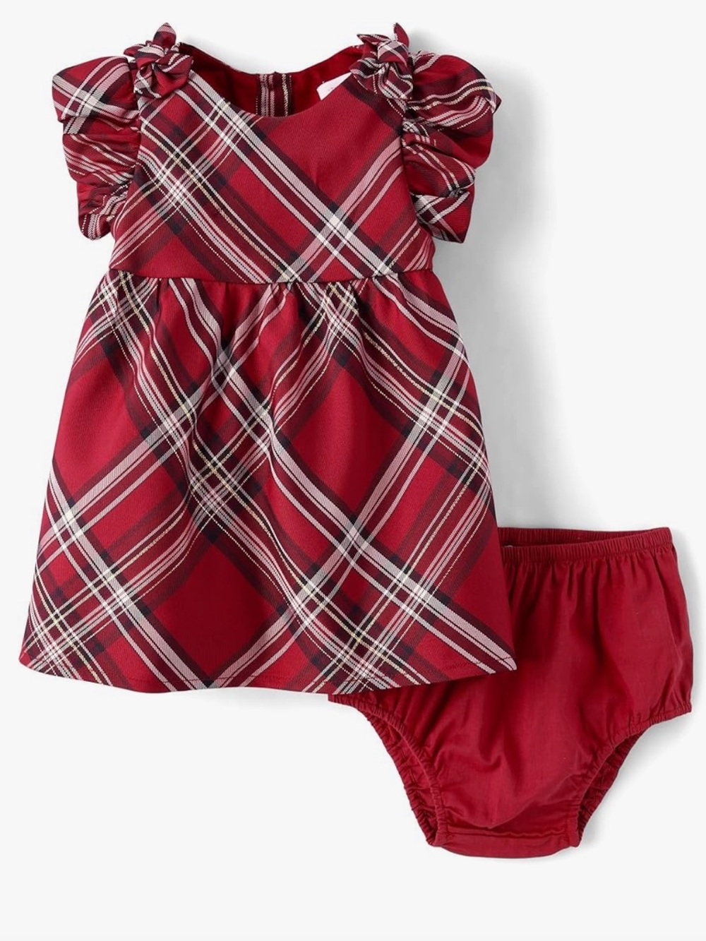 The Children's Place Red Plaid Puff Sleeve Dress with Diaper Cover